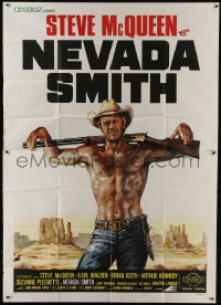 6j305 NEVADA SMITH Italian 2p R1970s art of barechested Steve McQueen with rifle on his shoulders!