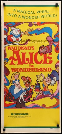 6k480 ALICE IN WONDERLAND Aust daybill R1974 Walt Disney Lewis Carroll classic, psychedelic art!