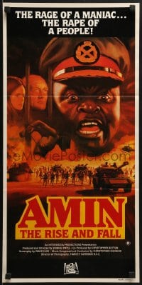 6k485 AMIN THE RISE & FALL Aust daybill 1984 Joseph Olita as maniac dictator Idi Amin, great art!