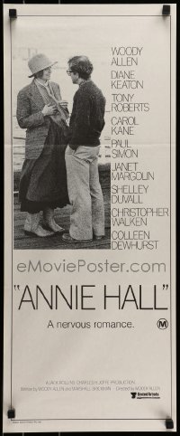 6k490 ANNIE HALL Aust daybill 1977 full-length Woody Allen & Diane Keaton, a nervous romance!
