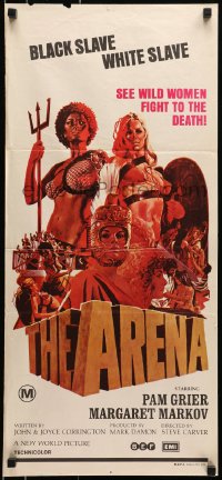 6k492 ARENA Aust daybill 1974 John Solie artwork of sexy gladiator Pam Grier, Margaret Markov!
