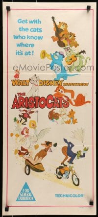 6k493 ARISTOCATS Aust daybill 1970 Walt Disney feline jazz musical cartoon, great colorful art!