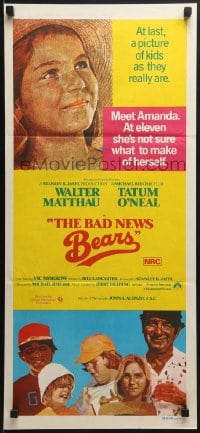 6k500 BAD NEWS BEARS Aust daybill 1977 great different art of Walter Matthau & young Tatum O'Neal!