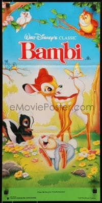 6k501 BAMBI Aust daybill R1991 Walt Disney cartoon deer classic, great art with Thumper & Flower!