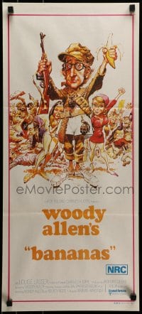 6k502 BANANAS Aust daybill 1972 great artwork of Woody Allen by E.C. Comics artist Jack Davis!