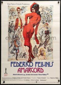 6k302 AMARCORD German 1974 Federico Fellini classic comedy, cool artwork, Oscar statuette!