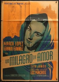 6k173 UN MILAGRO DE AMOR Mexican poster 1949 a love miracle, close-up art of gorgeous Marga Lopez!