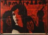 6k181 ARMAGEDDON Russian 20x27 1962 cool different Isaev artwork of woman in peril!