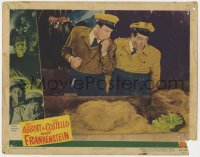 6m001 ABBOTT & COSTELLO MEET FRANKENSTEIN LC #2 1948 Bud & Lou stare at monster in packing crate!