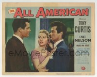 6m032 ALL AMERICAN LC #7 1953 c/u of pretty Lori Nelson between Tony Curtis & Richard Long at party!