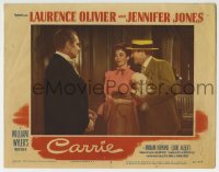 6m131 CARRIE LC #3 1952 Laurence Olivier stares at pretty Jennifer Jones, William Wyler directed!