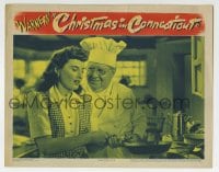 6m164 CHRISTMAS IN CONNECTICUT LC 1945 chef S.Z. Sakall teaches Barbara Stanwyck how to cook!