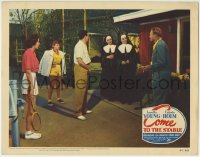 6m182 COME TO THE STABLE LC #7 1950 nuns Loretta Young & Celeste Holm interrupt tennis game!