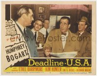 6m248 DEADLINE-U.S.A. LC #6 1952 Humphrey Bogart c/u holding newspaper, best journalism movie ever!
