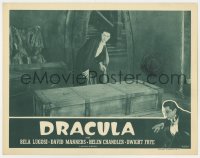 6m314 DRACULA LC R1947 great image of caped vampire Bela Lugosi leaning over coffin, rare!
