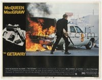 6m405 GETAWAY LC #5 1972 Steve McQueen with shotgun by burning police car, Sam Peckinpah classic!