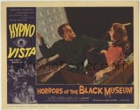 6m475 HORRORS OF THE BLACK MUSEUM LC #4 1959 guy w/ knife attacks screaming Shirley Anne Field!