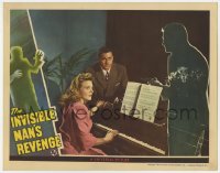 6m511 INVISIBLE MAN'S REVENGE LC 1944 transparent Jon Hall pointing gun at Ankers & Curtis by piano!