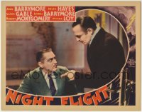 6m687 NIGHT FLIGHT LC 1933 close up of John Barrymore threatened by C. Henry Gordon, all-star cast!