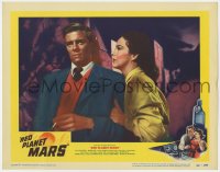 6m757 RED PLANET MARS LC #7 1952 close up of smoking Peter Graves & worried Andrea King!