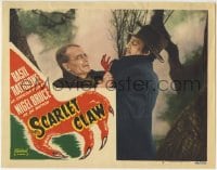 6m795 SCARLET CLAW LC #3 R1948 Basil Rathbone as Holmes is attacked by Gerald Hamer & the title claw