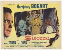 6m827 SIROCCO LC #8 1951 Humphrey Bogart in trench coat on stairs surrounded by armed soldiers!