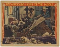 6m841 SONS OF THE SADDLE LC 1930 Ken Maynard turns a huge table over on a crowd of bad guys!