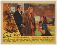 6m855 STAGE DOOR LC 1937 Ginger Rogers in fur & Adolphe Menjou watch Katharine Hepburn on couch!
