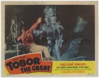 6m924 TOBOR THE GREAT LC #3 1954 best image of man-made funky robot attacking man inside workshop!
