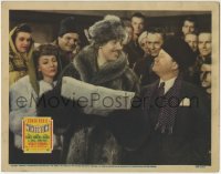 6m981 WINTERTIME LC 1943 Carole Landis & crowd watch Cesar Romero in fur coat smile at Jack Oakie!