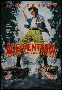 6r016 ACE VENTURA WHEN NATURE CALLS teaser 1sh 1995 wacky Jim Carrey on crocodiles by John Alvin!