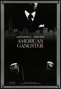 6r032 AMERICAN GANGSTER teaser DS 1sh 2007 c/u of Denzel Washington with gun, Ridley Scott directed!