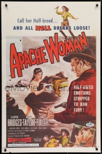 6r040 APACHE WOMAN 1sh 1955 art of naked cowgirl in water pointing gun at Lloyd Bridges!