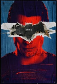 6r079 BATMAN V SUPERMAN teaser DS 1sh 2016 cool close up of Henry Cavill in title role under symbol!