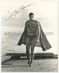 6s710 CHRISTOPHER REEVE signed 8x10 REPRO still 1980s wonderful portrait in costume as Superman!