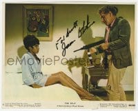 6s340 JAMES WHITMORE signed color 8x10 still #1 1968 pointing machine gun at sexy girl in The Split!