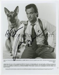 6s357 JIM BELUSHI signed 8x10.25 still 1989 great portrait with his German Shepherd dog from K-9!