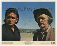 6s376 JOHNNY CASH signed color 8x10 still 1971 best close up with Kirk Douglas from A Gunfight!