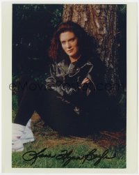 6s843 LARA FLYNN BOYLE signed color 8x10 REPRO still 2000s close up wearing black leather by tree!