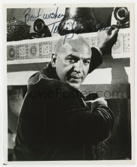 6s972 TELLY SAVALAS signed 8x10 REPRO still 1980s the Kojak star searching for clues by fireplace!