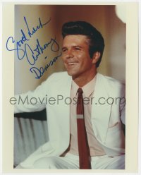 6s980 TONY DENISON signed color 8x10 REPRO still 2000s great seated smiling portrait in white suit!