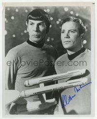 6s997 WILLIAM SHATNER signed TV 8x10 REPRO still 1980s as Captain Kirk w/Leonard Nimoy in Star Trek!