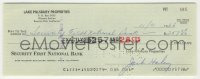 6s019 JACK HALEY signed 3x8 canceled check 1966 the Tin Man paid $257 Security First National Bank!