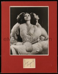 6s119 SUSAN HAYWARD signed 2x2 index card in 11x14 display 1940s with mirror image REPRO!