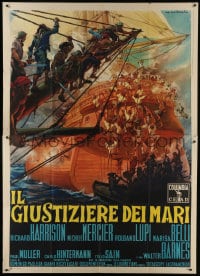 6t329 AVENGER OF THE SEVEN SEAS Italian 2p 1961 cool Capitani art of pirates taking over ship!