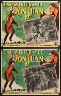 6t101 ADVENTURES OF DON JUAN 4 Mexican LCs 1949 swashbuckler Errol Flynn, cool border art!