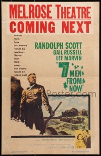 6t402 7 MEN FROM NOW WC 1956 Budd Boetticher, great art of cowboy Randolph Scott with rifle!