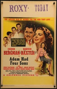 6t405 ADAM HAD FOUR SONS WC 1941 sultry Ingrid Bergman, Warner Baxter, sexy Susan Hayward!