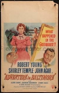 6t406 ADVENTURE IN BALTIMORE WC 1949 art of Robert Young, John Agar & artist Shirley Temple!