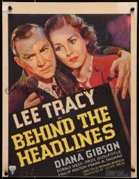 6t422 BEHIND THE HEADLINES WC 1937 art of Lee Tracy holding radio microphone & Diana Gibson, rare!